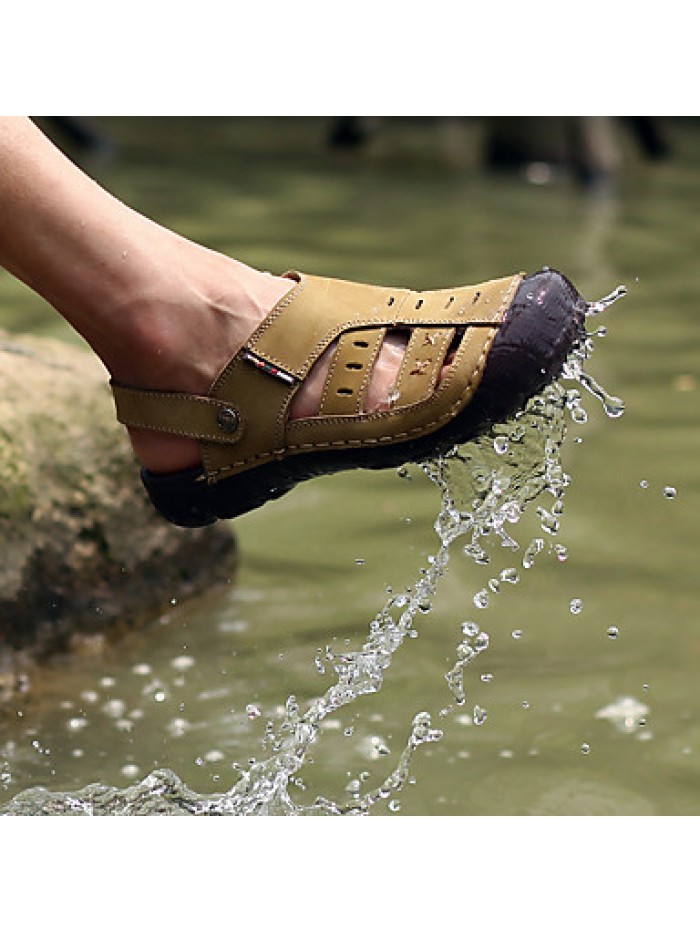 Men's Genuine Leather Slippers Outdoor Comfortable Sandals Beach Shoes