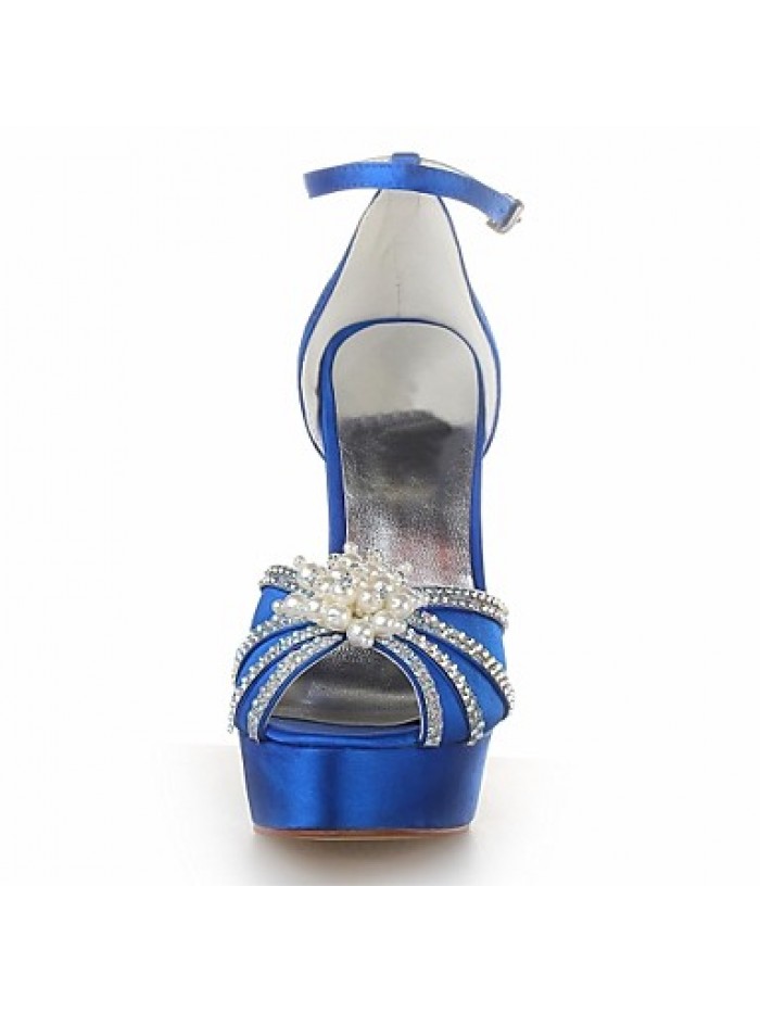 Women's Summer Heels Satin Wedding Stiletto Heel Pearl Black / Blue / Yellow / Pink / Purple / Red / Ivory / White / Silver / Champagne