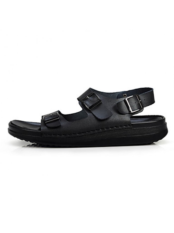 Men's Shoes Outdoor / Casual Leather Sandals / Slip-on Black / Brown / White