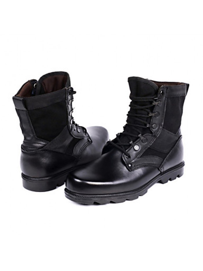 Shoes Leather / Canvas Outdoor / Athletic Boots Outdoor / Athletic Flat Heel Lace-up Black