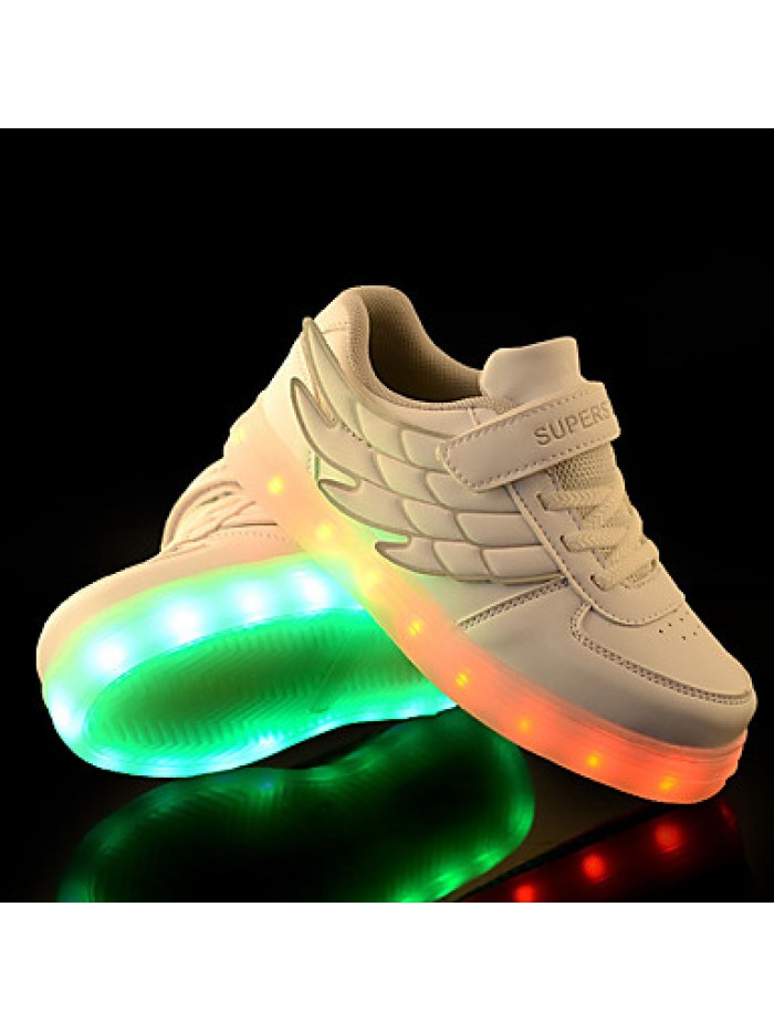 LED Girl's Sneakers Spring / Fall Comfort Tulle / PU Casual Flat Heel Magic Tape / LED Blue / Pink / White Walking