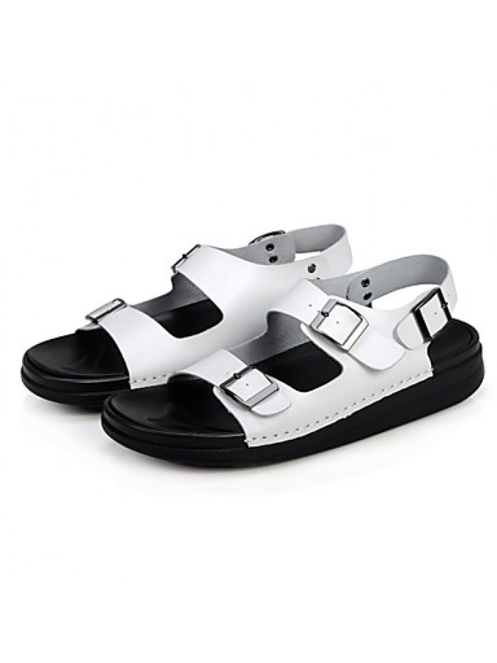 Men's Shoes Outdoor / Casual Leather Sandals / Slip-on Black / Brown / White