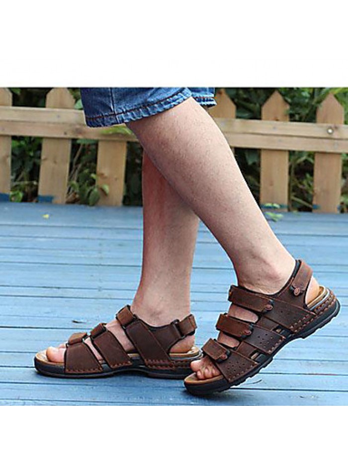 Men's Shoes Outdoor / Office & Career / Athletic / Dress / Casual Nappa Leather Sandals Black / Brown