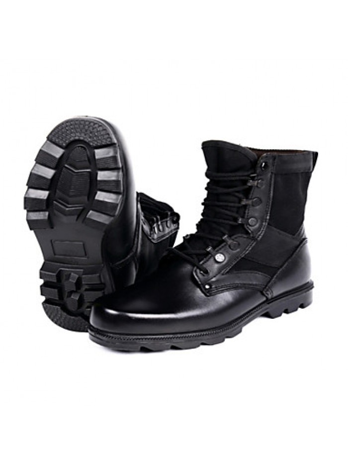 Shoes Leather / Canvas Outdoor / Athletic Boots Outdoor / Athletic Flat Heel Lace-up Black