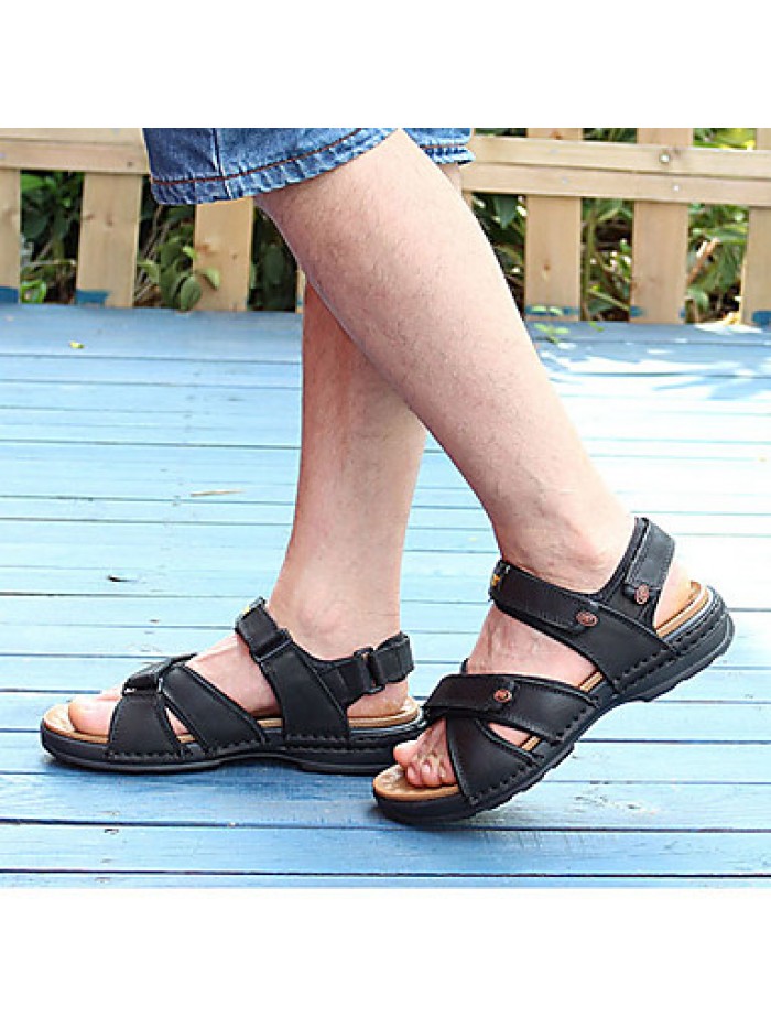 Men's Shoes Outdoor / Office & Career / Athletic / Dress / Casual Nappa Leather Sandals Black / Brown