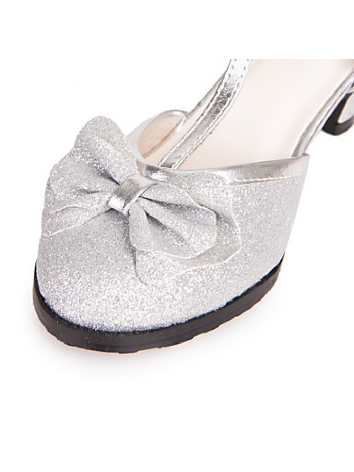 Girl's Heels Spring / Summer Round Toe Leatherette Dress / Casual Chunky Heel Bowknot Blue / Pink / Silver