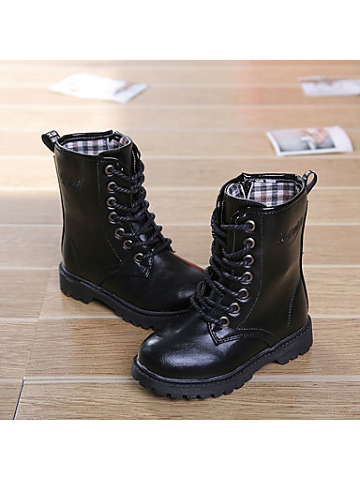 Girl's Boots Fall / Winter Snow Boots / Comfort PU Dress / Casual Flat Heel Zipper Black / Red / Burgundy Walking