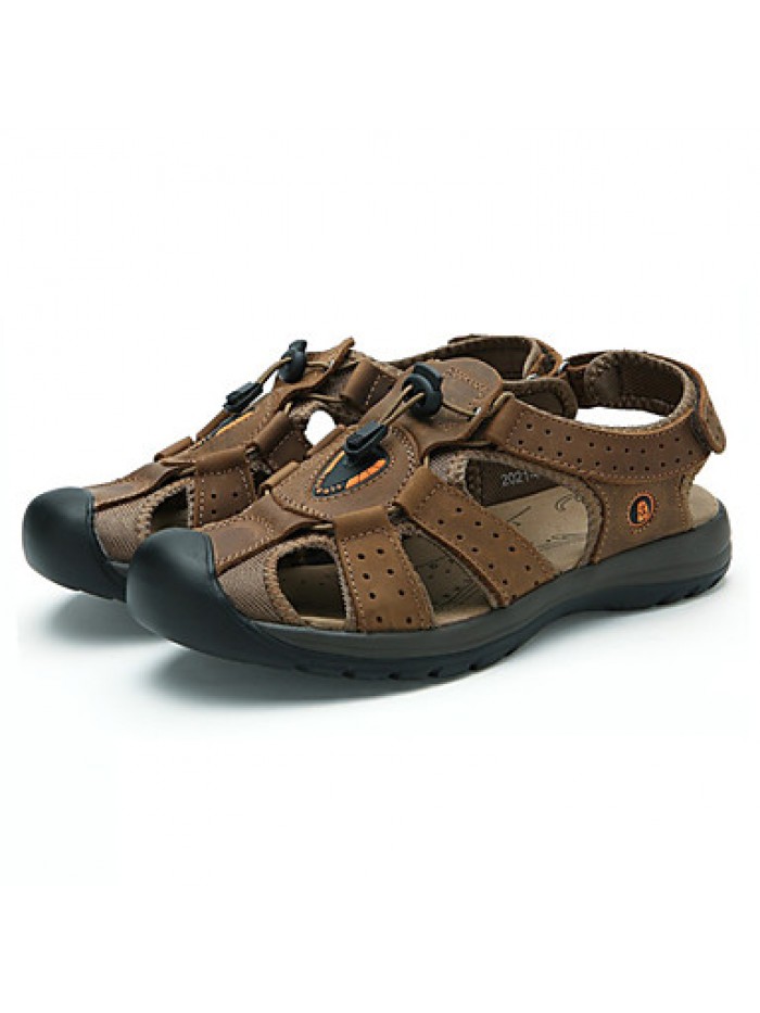 Men's Shoes Outdoor / Casual Leather Sandals Brown / Khaki