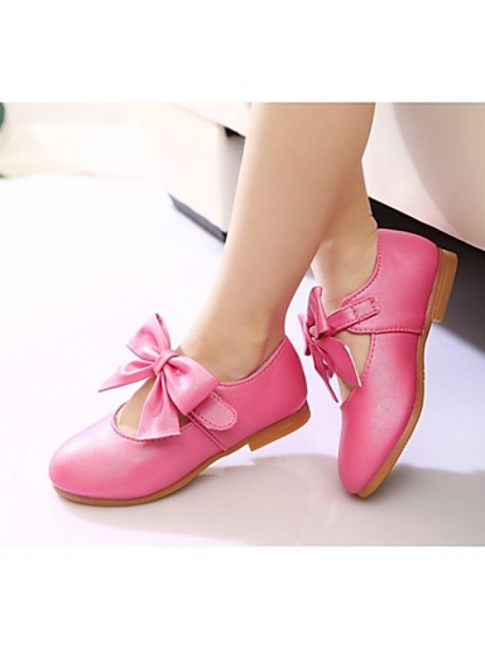 Girl's Spring / Fall Round Toe Leatherette Outdoor / Dress Flat Heel Bowknot Pink / Gold / Coral