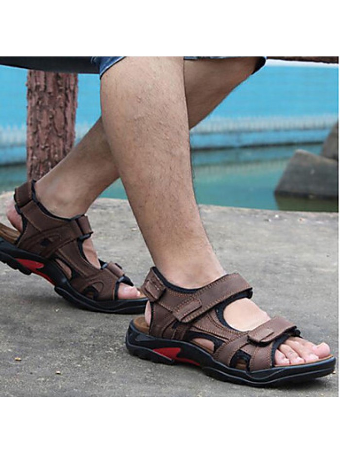 Men's Shoes Outdoor / Office & Career / Athletic / Dress / Casual Leather Sandals / Flip-Flops Big Size Taupe