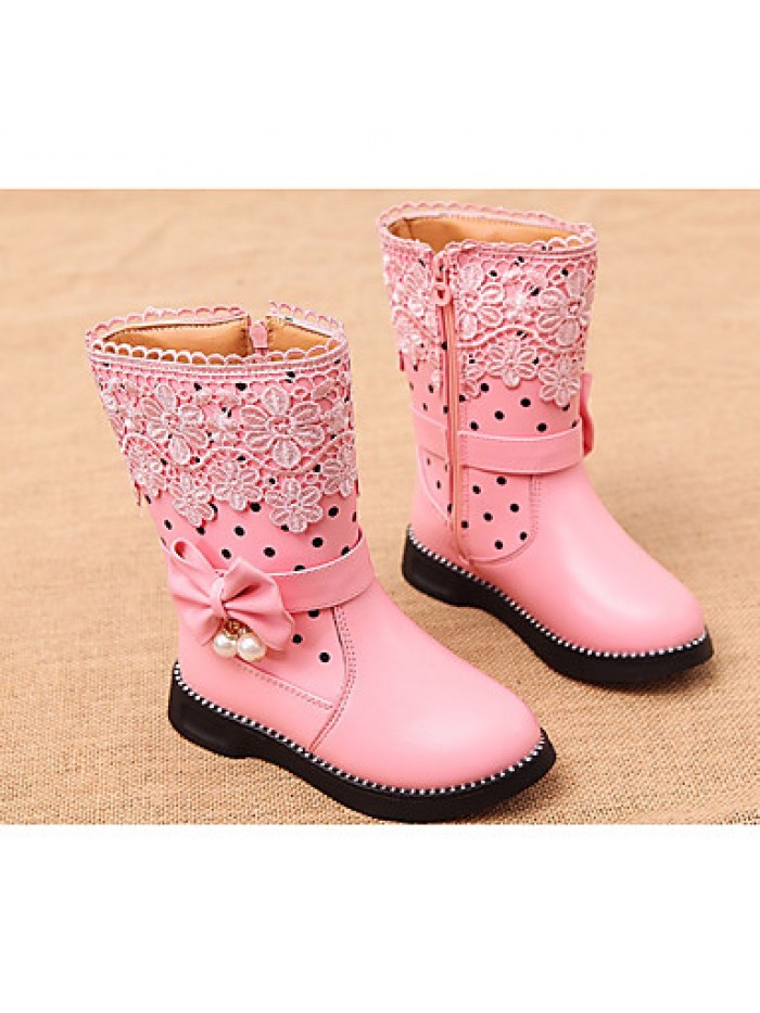 Girl's Boots Spring / Fall Combat Boots PU Casual Flat Heel Zipper Black / Pink / Red Others