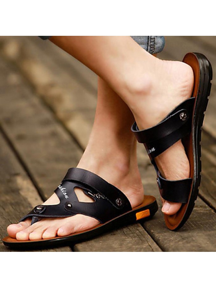 Men's Shoes Outdoor / Athletic / Casual Nappa Leather Sandals Black / Brown