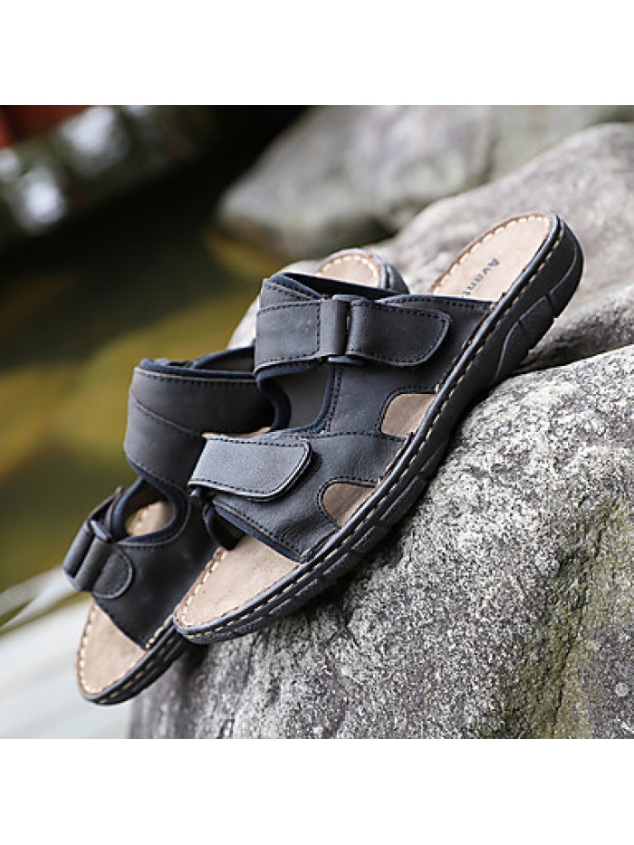 Men's Shoes Outdoor / Work & Duty / Casual Leather Sandals Black / Brown / Khaki