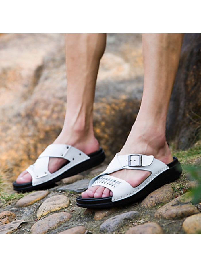 Men's Shoes Outdoor / Office & Career / Athletic / Dress / Casual Nappa Leather Slippers Black / White