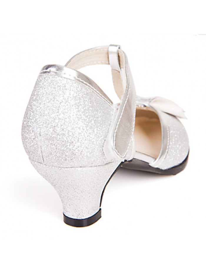 Girl's Heels Spring / Summer Round Toe Leatherette Dress / Casual Chunky Heel Bowknot Blue / Pink / Silver