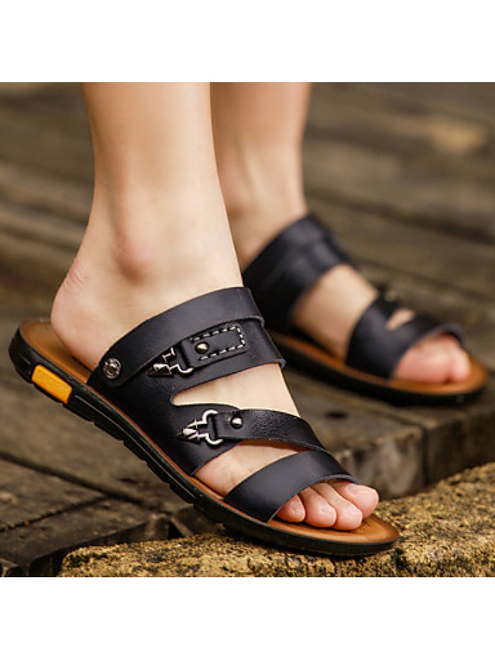 Men's Shoes Outdoor / Athletic / Casual Nappa Leather Sandals Black / Brown