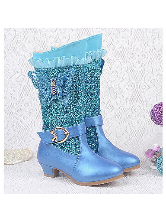 Girls Cinderella Suede Boots Princess Shoes Soft Bottom Dress shoesPrincess Fur Low Heel Knee High Boots