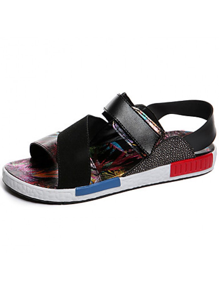 Men's Shoes Leatherette Casual Sandals Casual Flat Heel Magic Tape Silver / Gold / Multi-color