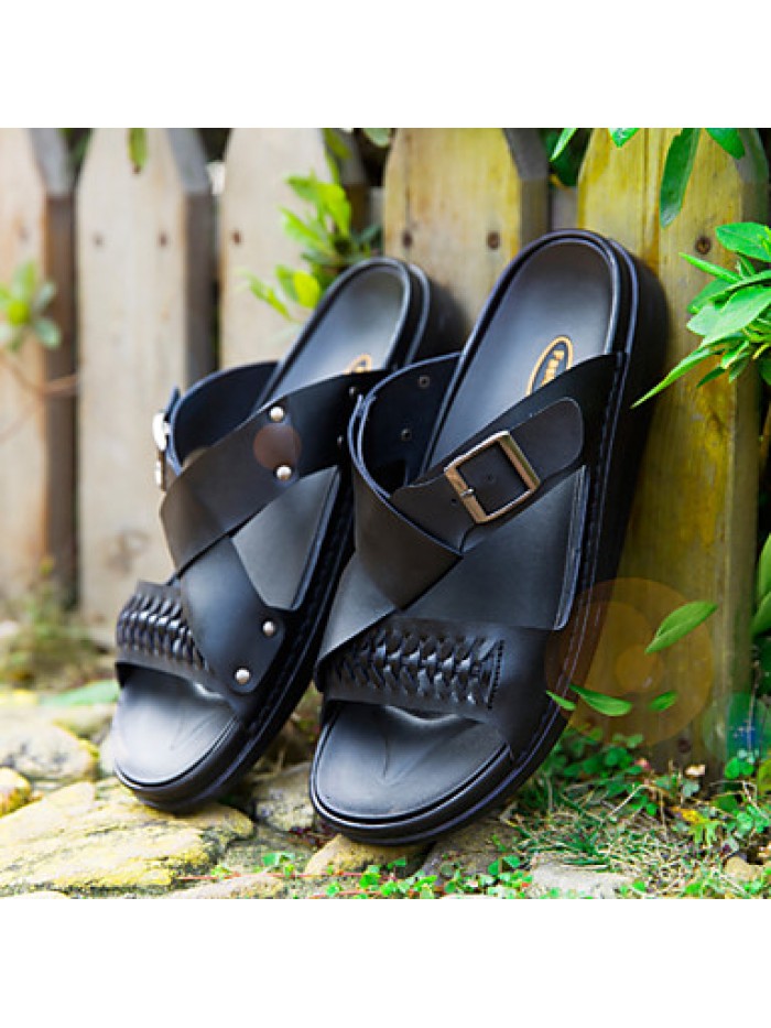 Men's Shoes Outdoor / Office & Career / Athletic / Dress / Casual Nappa Leather Slippers Black / White