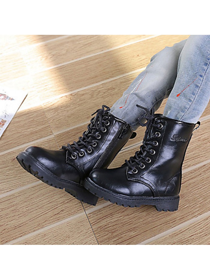 Girl's Boots Fall / Winter Snow Boots / Comfort PU Dress / Casual Flat Heel Zipper Black / Red / Burgundy Walking