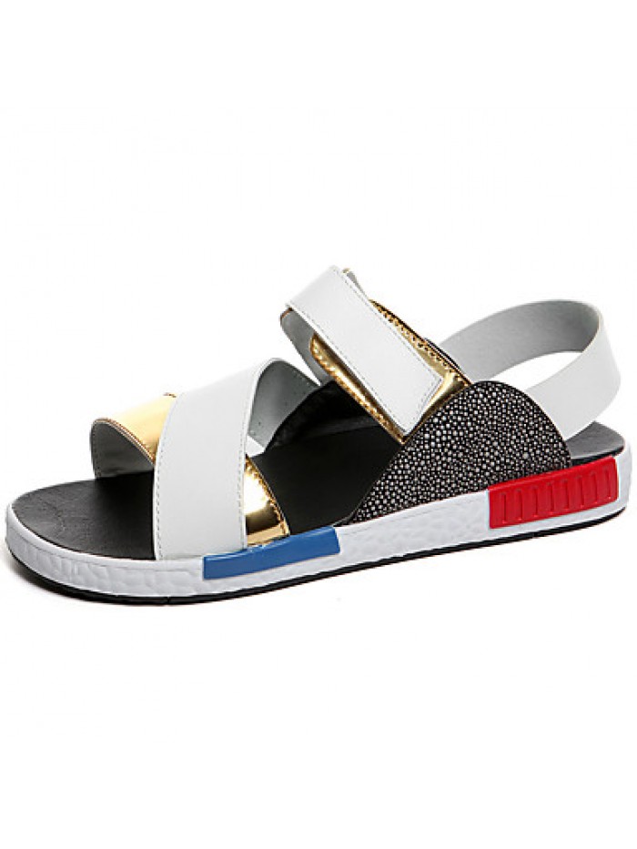 Men's Shoes Leatherette Casual Sandals Casual Flat Heel Magic Tape Silver / Gold / Multi-color