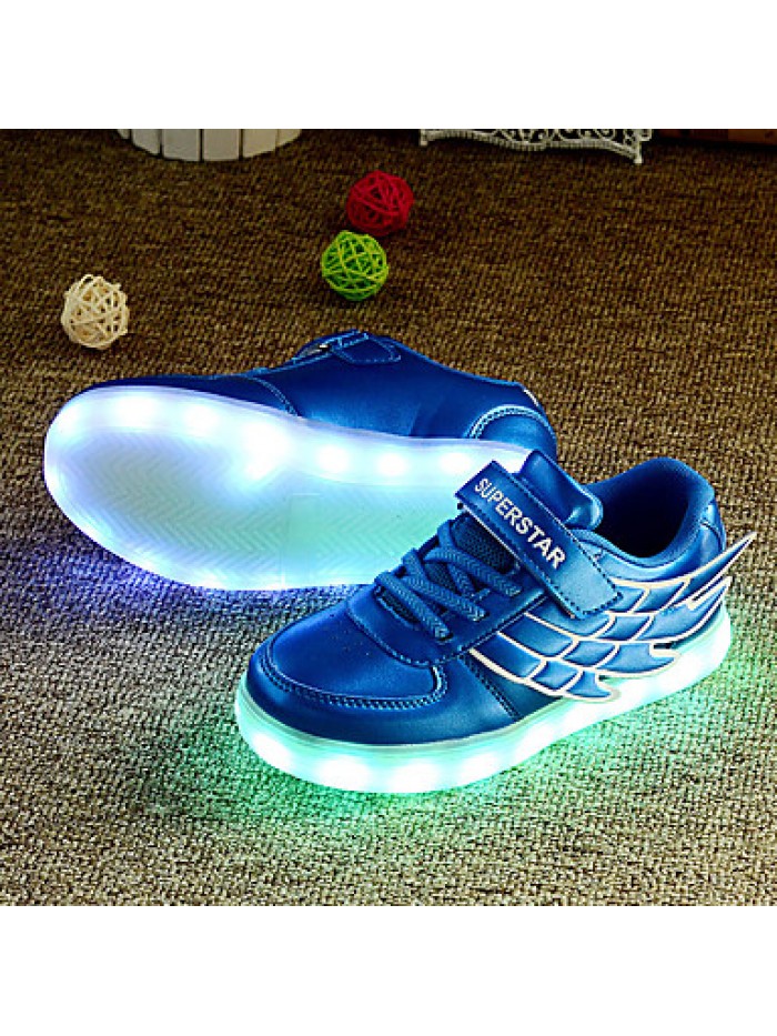 LED Girl's Sneakers Spring / Fall Comfort Tulle / PU Casual Flat Heel Magic Tape / LED Blue / Pink / White Walking