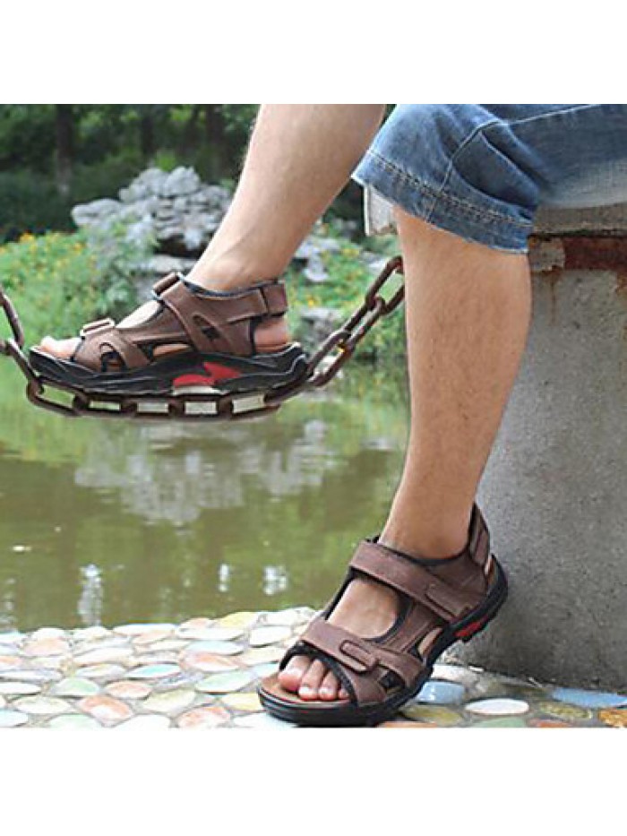 Men's Shoes Outdoor / Office & Career / Athletic / Dress / Casual Leather Sandals / Flip-Flops Big Size Taupe