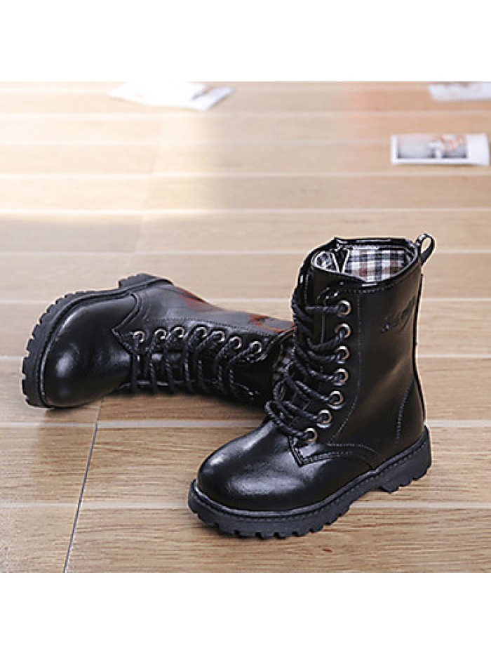 Girl's Boots Fall / Winter Snow Boots / Comfort PU Dress / Casual Flat Heel Zipper Black / Red / Burgundy Walking