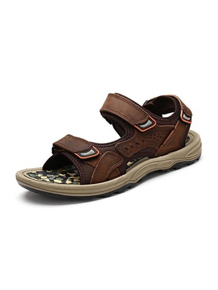 Men's Shoes Outdoor / Office & Career / Athletic / Dress / Casual Nappa Leather Sandals Black / Brown / Taupe