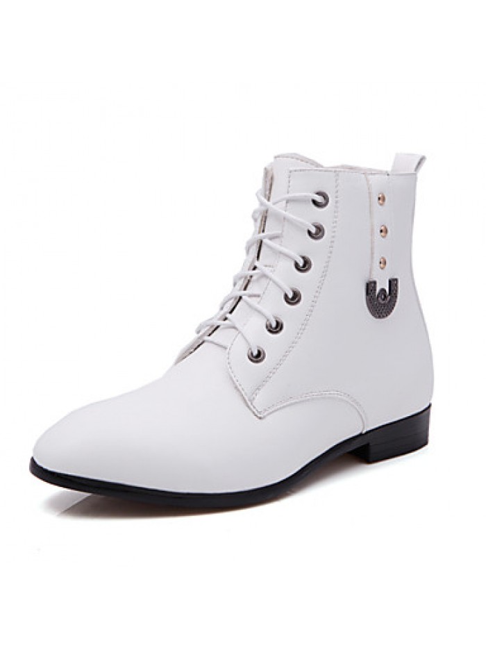 Shoes Leather / Leatherette Outdoor / Casual / Athletic Boots Outdoor / Casual / Athletic Flat Heel Rivet Black / White