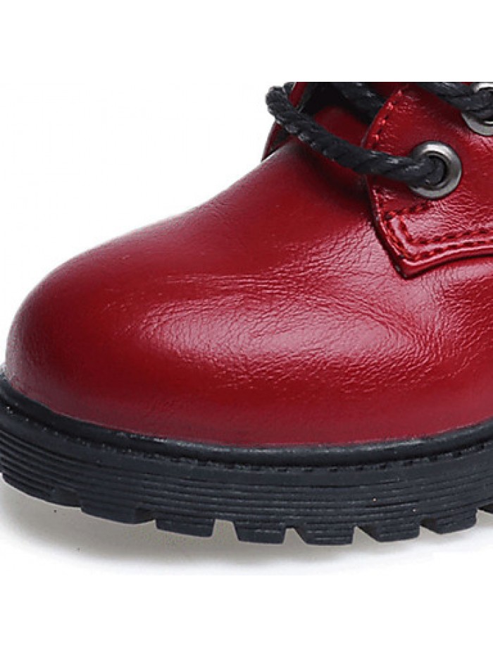 Girl's Boots Fall / Winter Snow Boots / Comfort PU Dress / Casual Flat Heel Zipper Black / Red / Burgundy Walking