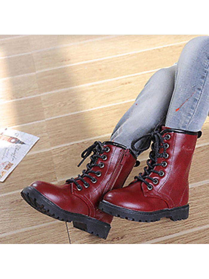 Girl's Boots Fall / Winter Snow Boots / Comfort PU Dress / Casual Flat Heel Zipper Black / Red / Burgundy Walking