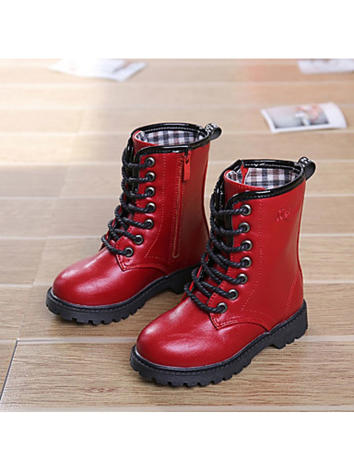 Girl's Boots Fall / Winter Snow Boots / Comfort PU Dress / Casual Flat Heel Zipper Black / Red / Burgundy Walking