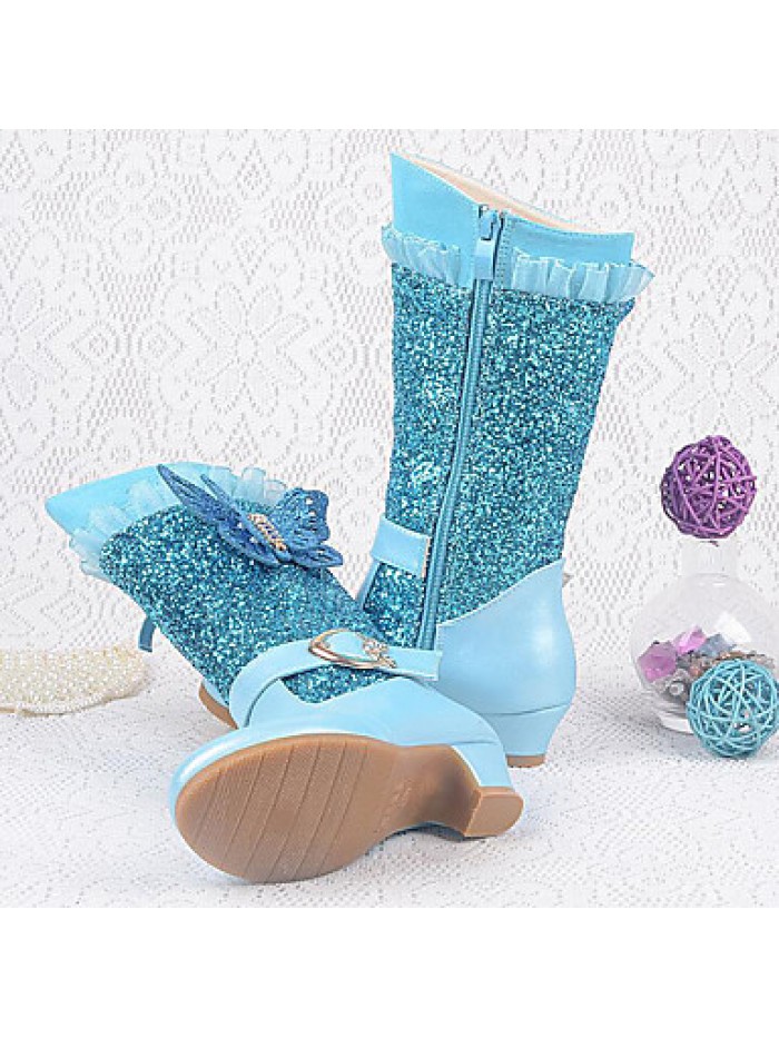 Girls Cinderella Suede Boots Princess Shoes Soft Bottom Dress shoesPrincess Fur Low Heel Knee High Boots