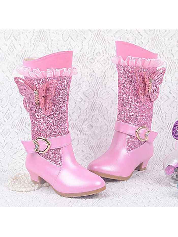 Girls Cinderella Suede Boots Princess Shoes Soft Bottom Dress shoesPrincess Fur Low Heel Knee High Boots