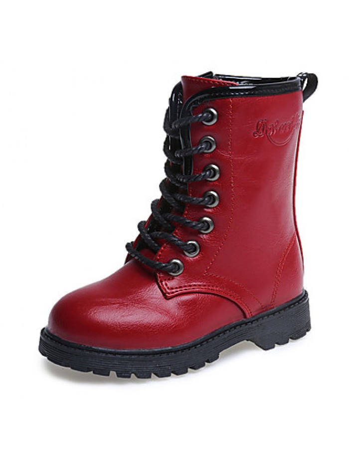 Girl's Boots Fall / Winter Snow Boots / Comfort PU Dress / Casual Flat Heel Zipper Black / Red / Burgundy Walking