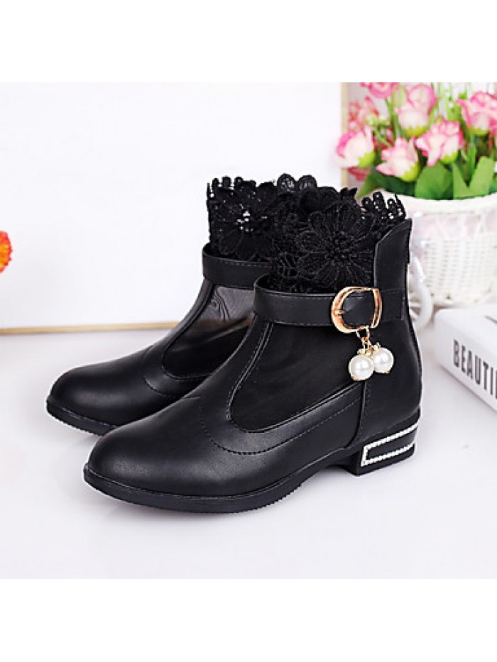 Girl's Boots Winter Comfort / Round Toe PU Dress Low Heel Others / Hook & Loop Black / Pink / Red Others