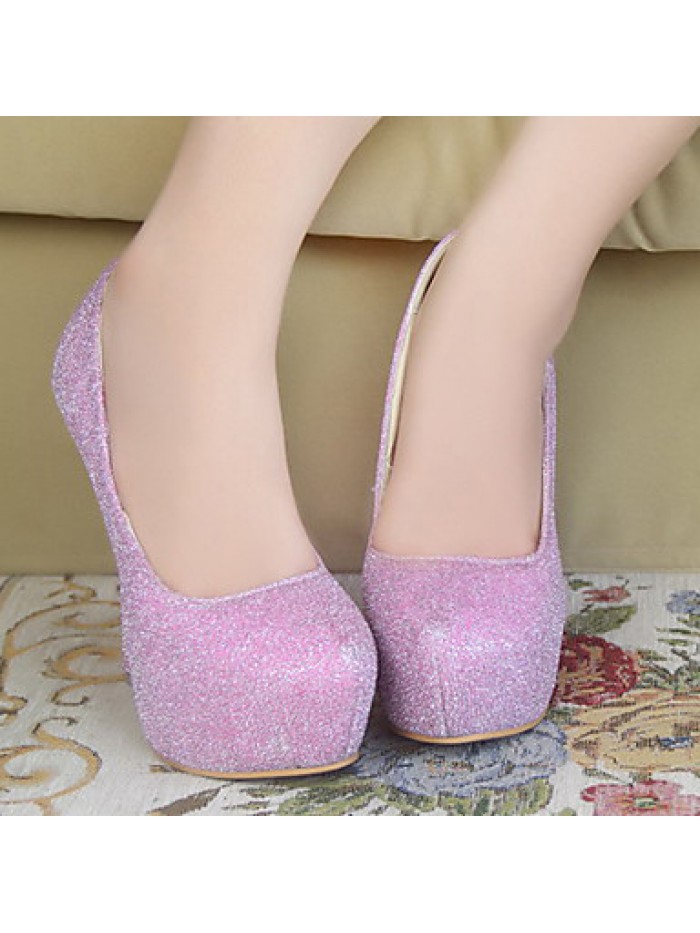 Women's Heels Spring / Fall Heels / Round Toe PU Dress Stiletto Heel Sequin Pink / Silver Others