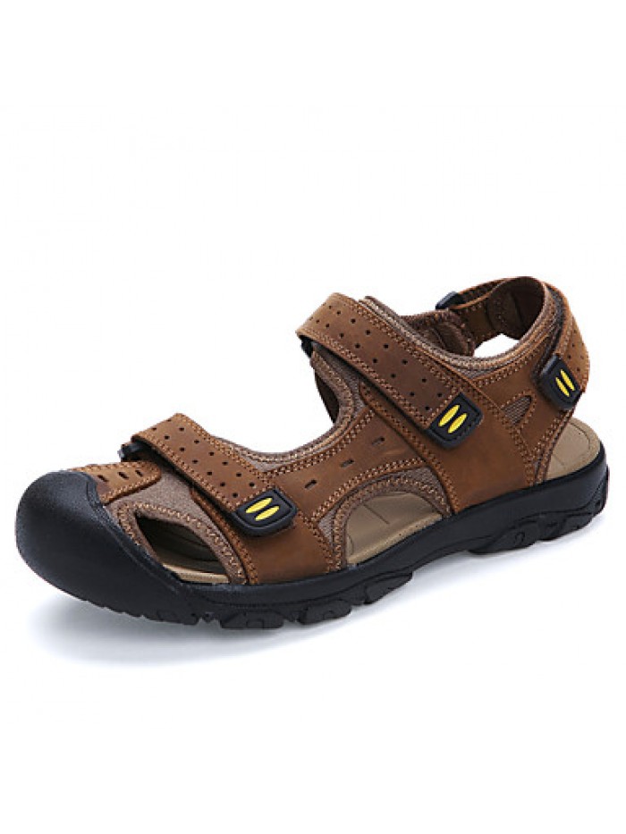 Men's Shoes Outdoor / Casual Nappa Leather / Fabric Sandals Brown / Yellow / Khaki