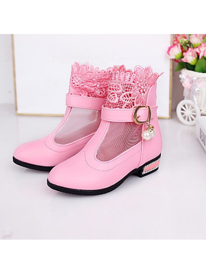 Girl's Boots Winter Comfort / Round Toe PU Dress Low Heel Others / Hook & Loop Black / Pink / Red Others