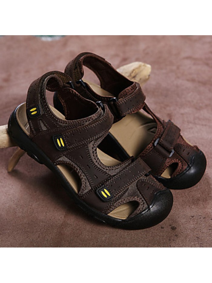 Men's Shoes Outdoor / Casual Nappa Leather / Fabric Sandals Brown / Yellow / Khaki