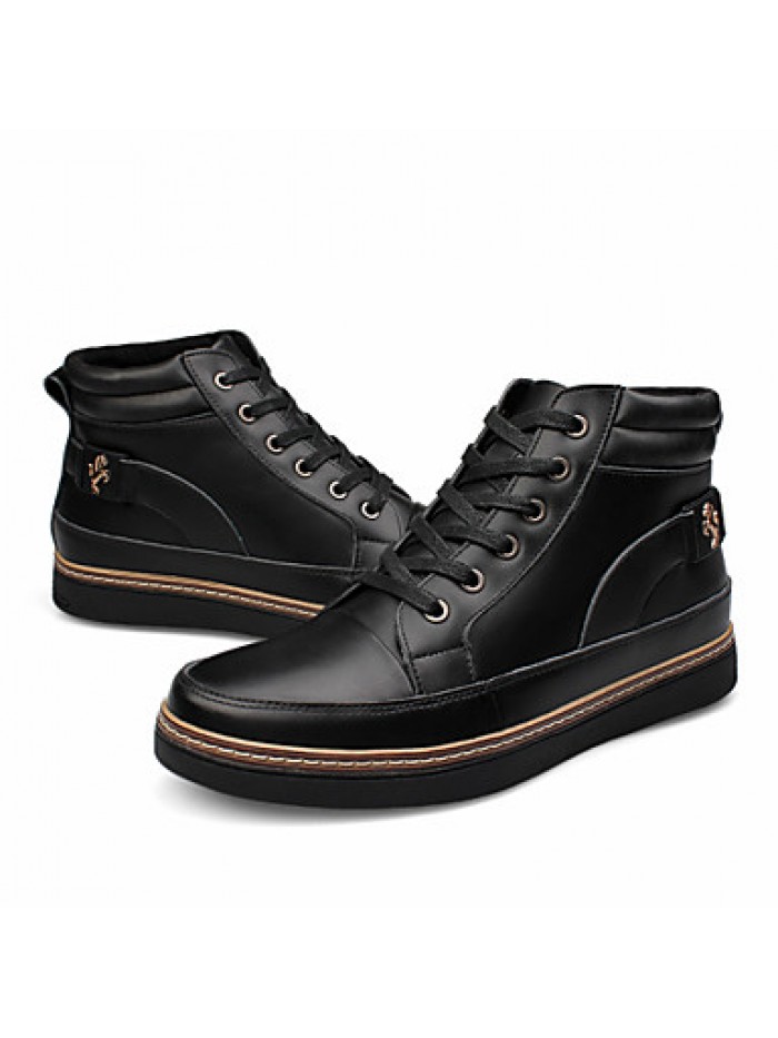 Shoes Leather Casual Boots Casual Flat Heel Lace-up Black / Brown