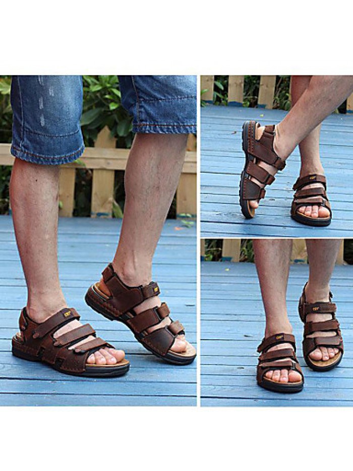 Men's Shoes Outdoor / Office & Career / Athletic / Dress / Casual Nappa Leather Sandals Black / Brown