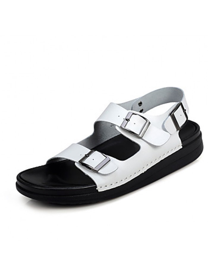 Men's Shoes Outdoor / Casual Leather Sandals / Slip-on Black / Brown / White