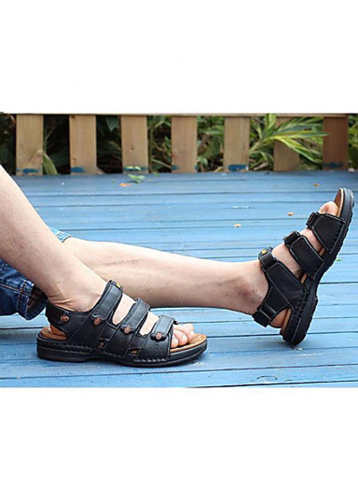 Men's Shoes Outdoor / Office & Career / Athletic / Dress / Casual Nappa Leather Sandals Black / Brown