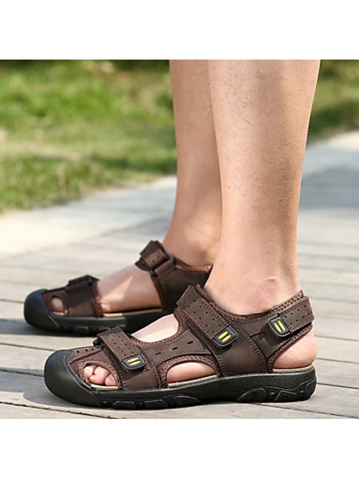 Men's Shoes Outdoor / Casual Nappa Leather / Fabric Sandals Brown / Yellow / Khaki