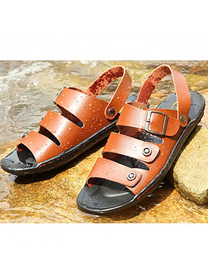 Men's Shoes Outdoor / Office & Career / Athletic / Dress / Casual Leather Sandals Black / Brown / White