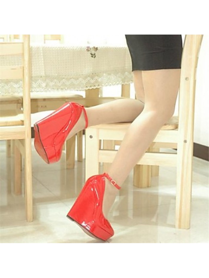 Women's Spring / Fall Wedges / Heels / Platform / Round Toe Leatherette Party & Evening Wedge Heel Black / Red / White