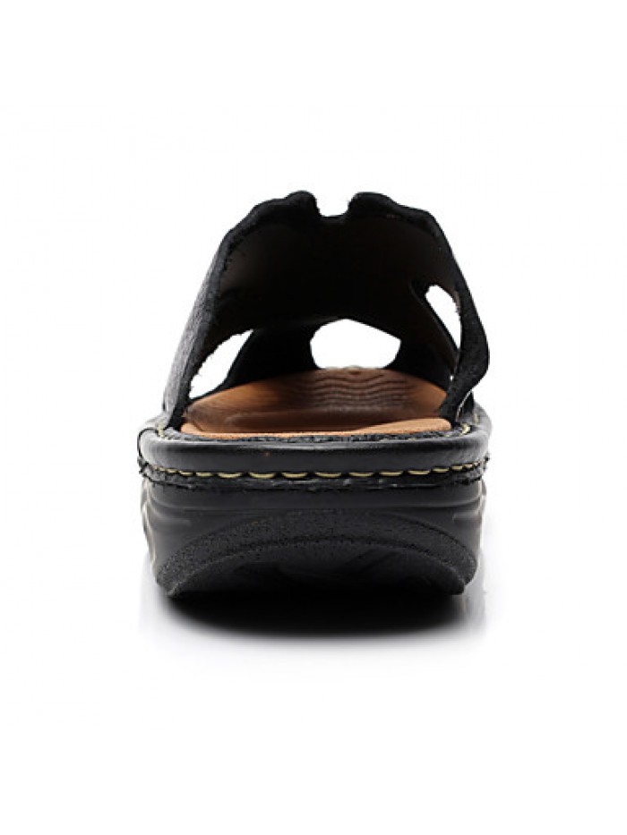 Men's Shoes summer Outdoor / Casual Leather Platform Slippers Black / Brown