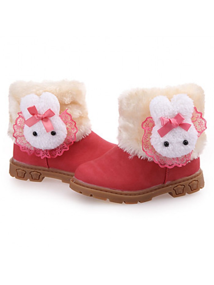 Girl's Boots Fall / Winter Fashion Boots PU Outdoor / Casual Flat Heel Fur Brown / Pink / Red Walking